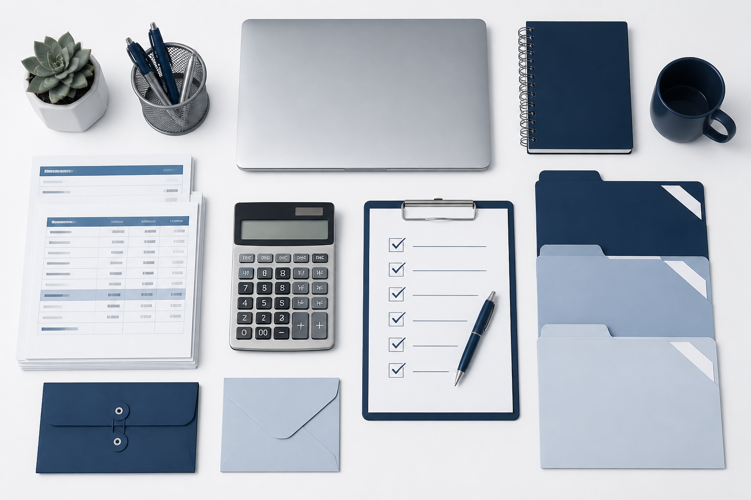 An organized, professional bookkeeping cleanup process — clean records and a calm workspace.